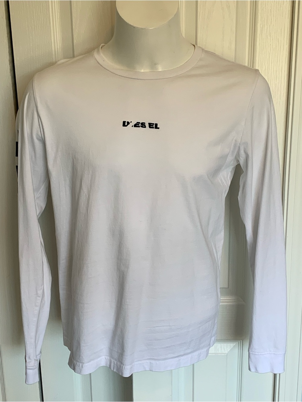 Diesel White Long Sleeve Tee with Small Black Logo